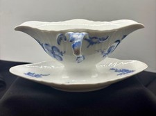 ROYAL COPENHAGEN CURVED BLUE FLOWER GRAVY W/ATTACHED PLATE #1650