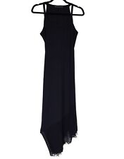 SS2001 MARITHE FRANCOIS GIRBAUD Asymmetric Mesh Maxi Dress Fringe Long S M Black