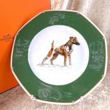 Hermes Paris Dessert Plate Fox a Poil Lisse Smooth Fox Terrier 21 cm with Box