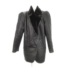 Adarcrea Leather Coat Women's Fur-Lined Tailored Collar Black Mouton Used
