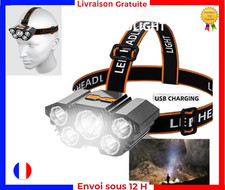 Lampe Frontale USB LED 5 Têtes Ultra Lumineuse  Étanche Rechargeable et Puissant