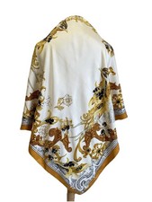 Y2#Gianfranco Ferré Silk Scarf Shawl Fleurs Bijoux Oiseaux du Paradis Baroque