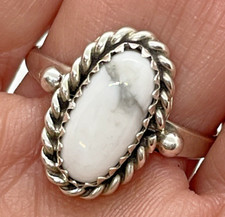 Navajo White Buffalo Turquoise Ring Size 8 Sterling Handmade Native