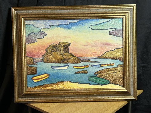 Tableau huile bord mer - bord,
