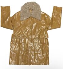 UNBRANDED TRENCH COAT BELTED FAUX FUR VINYL FAUX SHEARLING COLLAR WOMEN TAN S **
