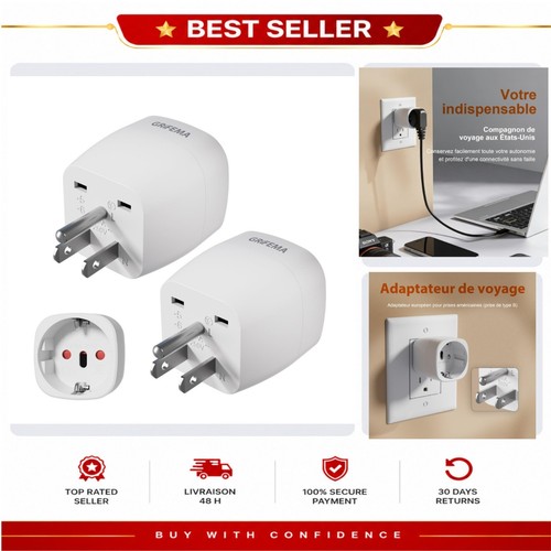 Adaptateur prise usa - adaptateur, b