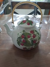 Ancienne Théière Porcelaine de Paris Décor Fruits Sauvages Neuve