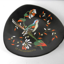 assiette emaux de longwy la bergeronnette signée valenti