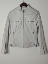 Castro Concept White Leather Moto Jacket Women’s Size 6 Medium Zip Pockets