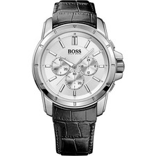 NEW HUGO BOSS 1512927 CHRONOGRAPH QUARTZ MEN'S SILVER ANALOG WATCH LEATHER