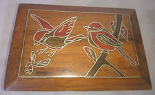 OLD BOX CIGAR CIGARETTE JEWEL decor BIRD 1980 wood inlay silver