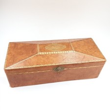 1930s/40s Art Deco Small Iron Gold Decor Leather Sheathed Glove Box
