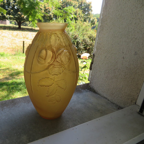 Ancien vase jaune verre - ancien,