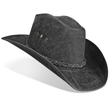 Western Hat Vintage Cuir Noir Cowboy Rancher Horseman Cattleman Country Hats