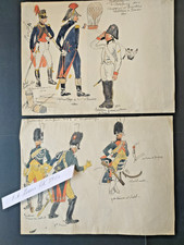 P.-A. Leroux originaux dessins études Uniformes Gendarmerie G.I.  Hussards Ponto