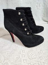 Christian Louboutin Fifre Black Suede Button Up Heels Booties 38 US 8 