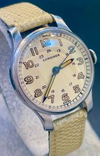 VINTAGE 1945 LONGINES WW2 24 HOUR MILITARY LUMINOUS DIAL STEEL WATCH SERVICE 12L