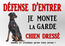 plaque attention chien doberman chien dressé 29 X 20 angles percés réf 90