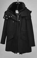 Zara Noir Studio Laine Manteau Parka avec Intérieur Fourrure Gilet TAILLE M-L