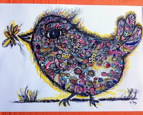 Tableau peinture oiseau mignon - oiseau,