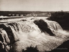 1925 Vintage Print CANADA ~ Chaudiere Falls River Quebec Mountain Landscape Art