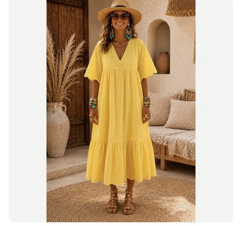 Robe longue bohème jaune