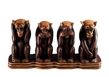4 Singes Sagesse Résine Bicolore H : 13cm - Déco 1kg350 - Artisanat Népal # 7694