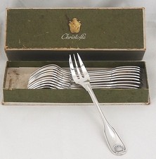 Christofle Vendôme, 12 cake forks, silver metal, excellent condition.