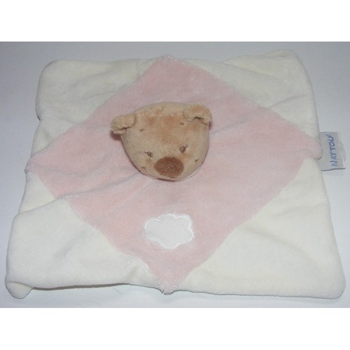 Doudou plat ours blanc - , rose