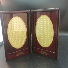 Ancien cadre porte photo double à poser Bois acajou Vues ovales Art Déco 1930