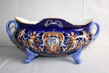 Large Gien Earthenware Planter Italian Renaissance Decor Blue Background