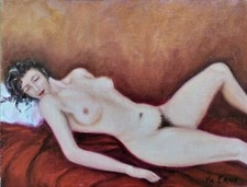 Victor HERNALSTEENS / Vic ERNA (1931-2003) HsP Nu sur le lit 27x35cm Ecole belge