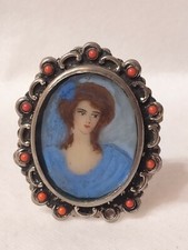  Miniature Peinture sur Plaque, Cadre en Métal Ancien 