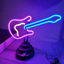 Authentic Neon Sculpture Guitar Light – Blue & Pink – 13"x15" – Open Box 