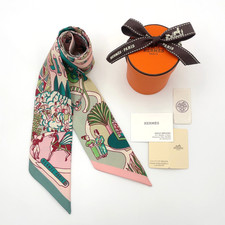 Auth Hermes Twilly Exposition Universelle Silk Scarf W/Box BA100082