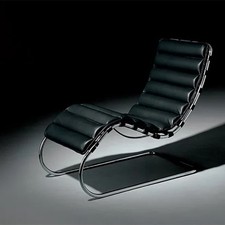 Mies Van der Rohe |  Chaise Lounge by Alivar - Made in Italy - Chrome/Black 