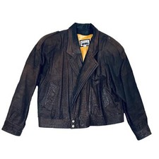 80s Bomber VTG Pelle Cuir Brown Leather Jacket Gold Satin Lining Sz XL Korea