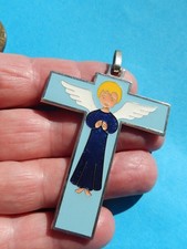 MEDAILLE CROIX DE BERCEAU ANGE GARDIEN EMAIL