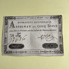 1791 France Revolution Banknote Cinq Livres AZ995