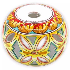 Lustre En Céramique Caltagirone, Décor Baroque Fond Rouge Et Vert