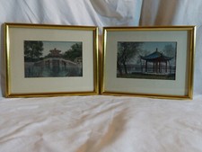 paire de cadre soie ancien en  tissus "broderie" decors asie chine 