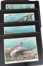 Trout Fish Set Of 4 Hard Placemats Cork Back 15 “X 12” Cabin