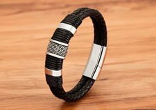 Bracelet pour Homme Femme en acier inoxydable et Cuir Tissé 21cm
