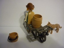 PLAYMOBIL vintage médiéval paysan brouette tonneau set 3369 de 1977 moyen âge