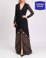 RRP €257 MARCIANO GUESS Chiffon Maxi Dress IT40 US4 UK8 S Lined Flared V-Neck