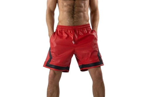 Short cuir rayé rouge - short, pour