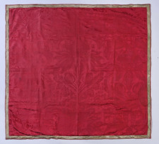 Crimson Silk Damask Table Rug, 19th Century, Regency Pattern