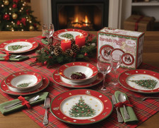 Service assiettes décoration de Noël ensemble 18 pièces en céramique...