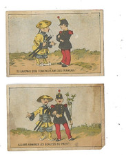 3 anciens CHROMOS  fin XIX e  le soldat et le chinois  H. 6 cms pub. chocolat