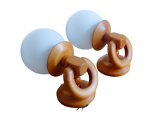 Stunning Pair Vintage Scandinavian 1980 Pin & Globe Antique White Glass Sconces